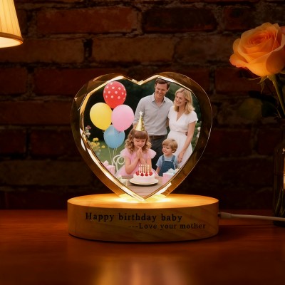Custom 3D Crystal Family Photo Portrait Night Light with Base Birthday Gift Family Christmas Gifts