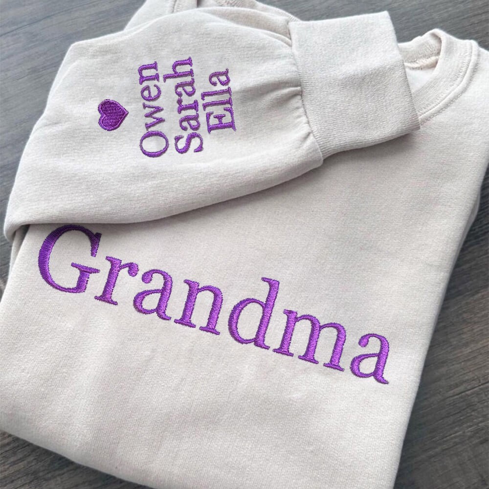Personalized Grandma Embroidered Sweatshirt Hoodie with Kids Names For Mother's Day Gift 