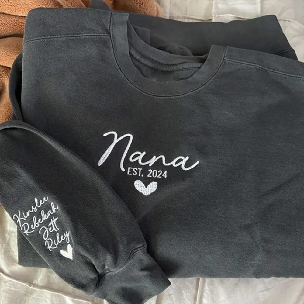 Embroidered Nana Sweatshirt Hoodie with Kids Names on Sleeve Personalized Gifts for Nana Mother's Day Gift Ideas