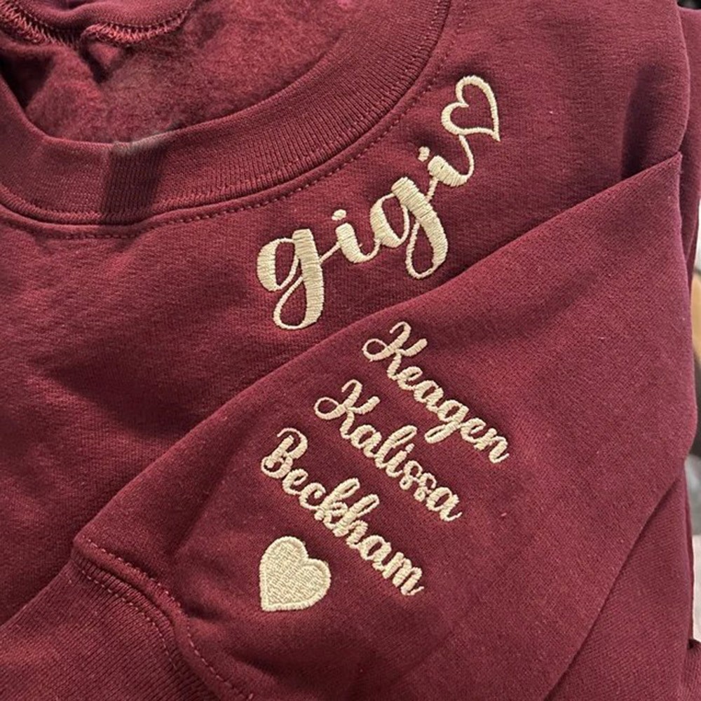 Custom Gigi Neckline Embroidered Sweatshirt Hoodie With Grandkids Names Family Mother's Day Gift Ideas