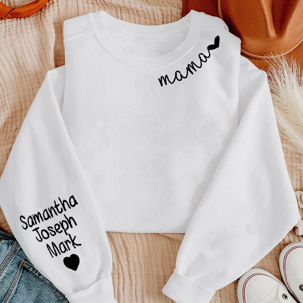 Personalized Mama Neckline Embroidered Hoodie Sweatshirt With Names Special Mother's Day Gift Ideas