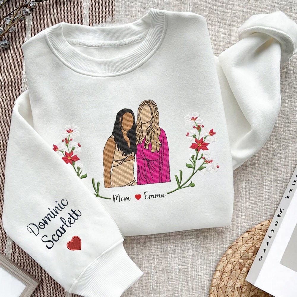 Personalized Mom Sweatshirt with Embroidered Portrait From Photo Keepsake Gifts for Mom Grandma Mother's Day Gift