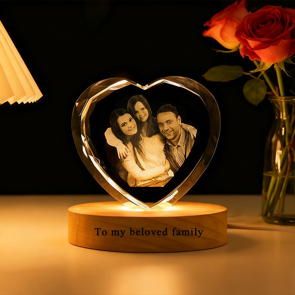 Personalized 3D Crystal Family Photo Portrait Night Light with Base Unique Family Gift Christmas Gifts