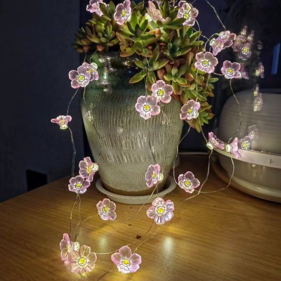 Handmade Pink Cherry Blossom Fairy Lights Copper String Lights for Bedroom Wedding and Christmas Gift Idea