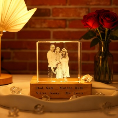 Personalized 3D Crystal Family Photo Portrait Night Light with Base Unique Family Gift Christmas Gifts