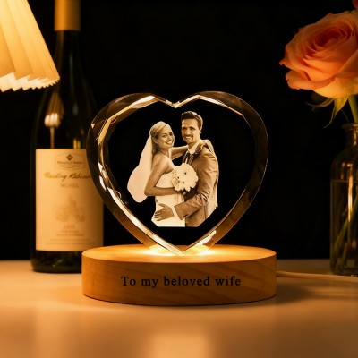 Personalized 3D Crystal Photo Portrait Night Light with Base for Couples Anniversary Gift Christmas Gifts