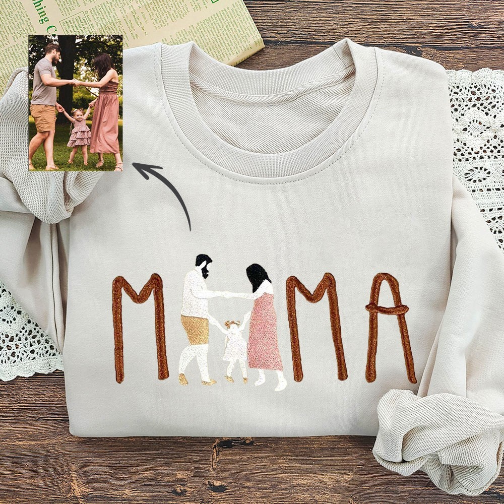 Mama Embroidered Photo Portrait Sweatshirt Personalized Gifts for Mom Grandma Mother's Day Gift Ideas New Mom Gift
