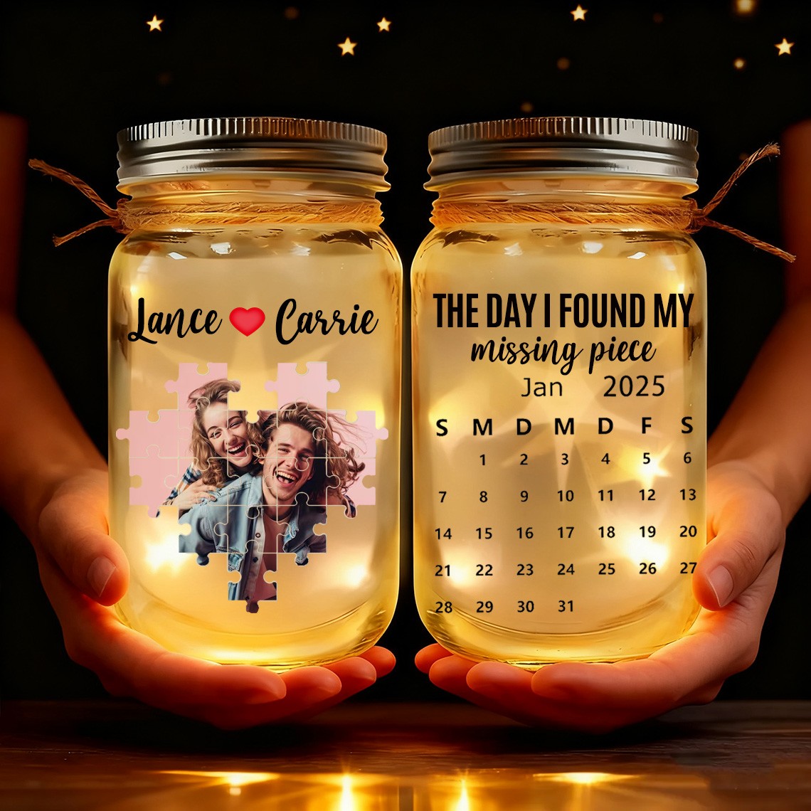 Personalized The Day I Found My Missing Piece Light Up Jars Keepsake Gift for Couple Anniversary Gift Valentine's Day Gifts