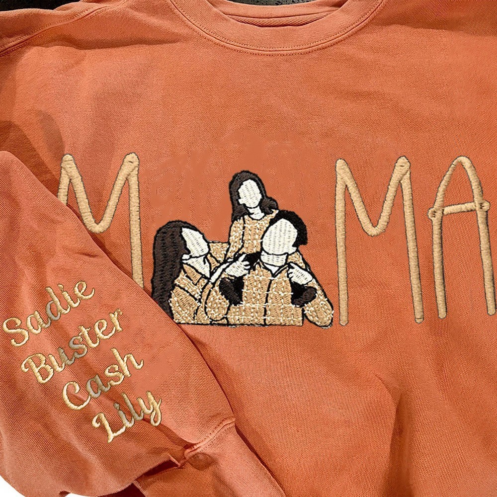 Personalized Mama Sweatshirt with Embroidered Photo Portrait Unique Gift for Mom Birthday Gift Ideas Mother's Day Gifts