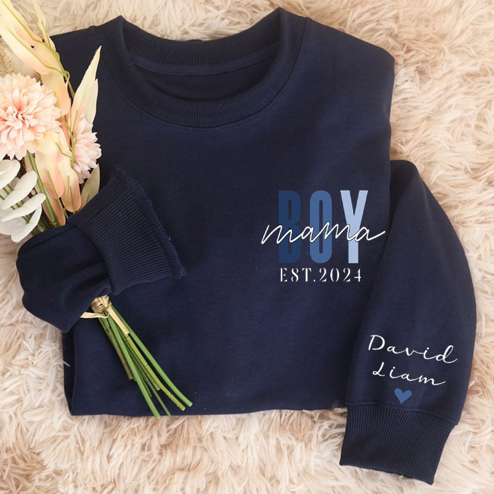 Custom Boy Mama Sweatshirt with Kids Names on Sleeve Mama Of Boys Hoodie for Mom New Mom Gift Mother's Day Gifts