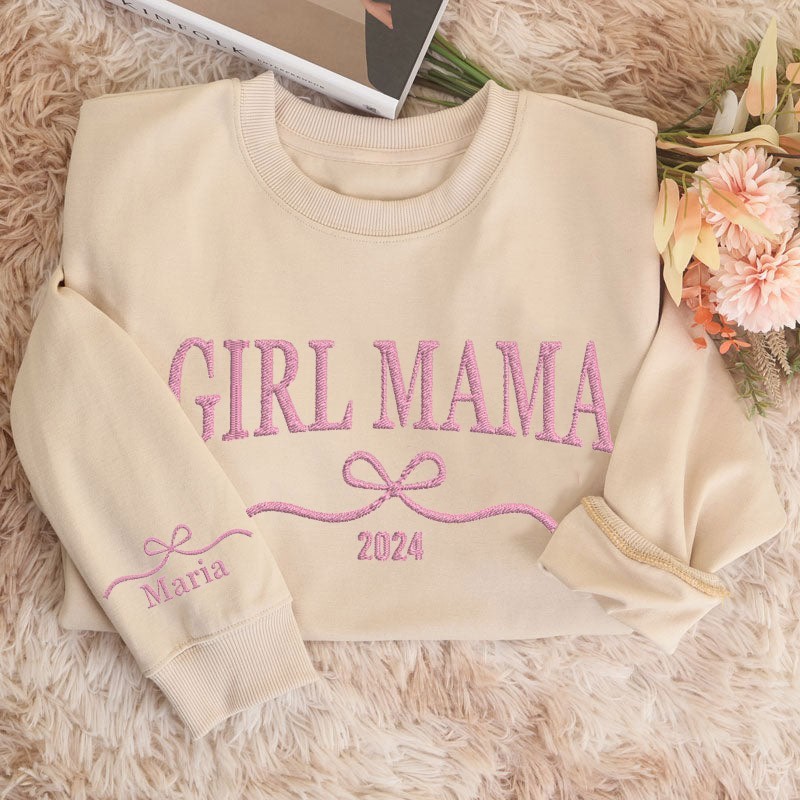 Custom Girl Mama Embroidered Sweatshirt With Kids Names Mom Of Girls Hoodie Unique Gifts for Mom New Mom Gift Mother's Day Gift