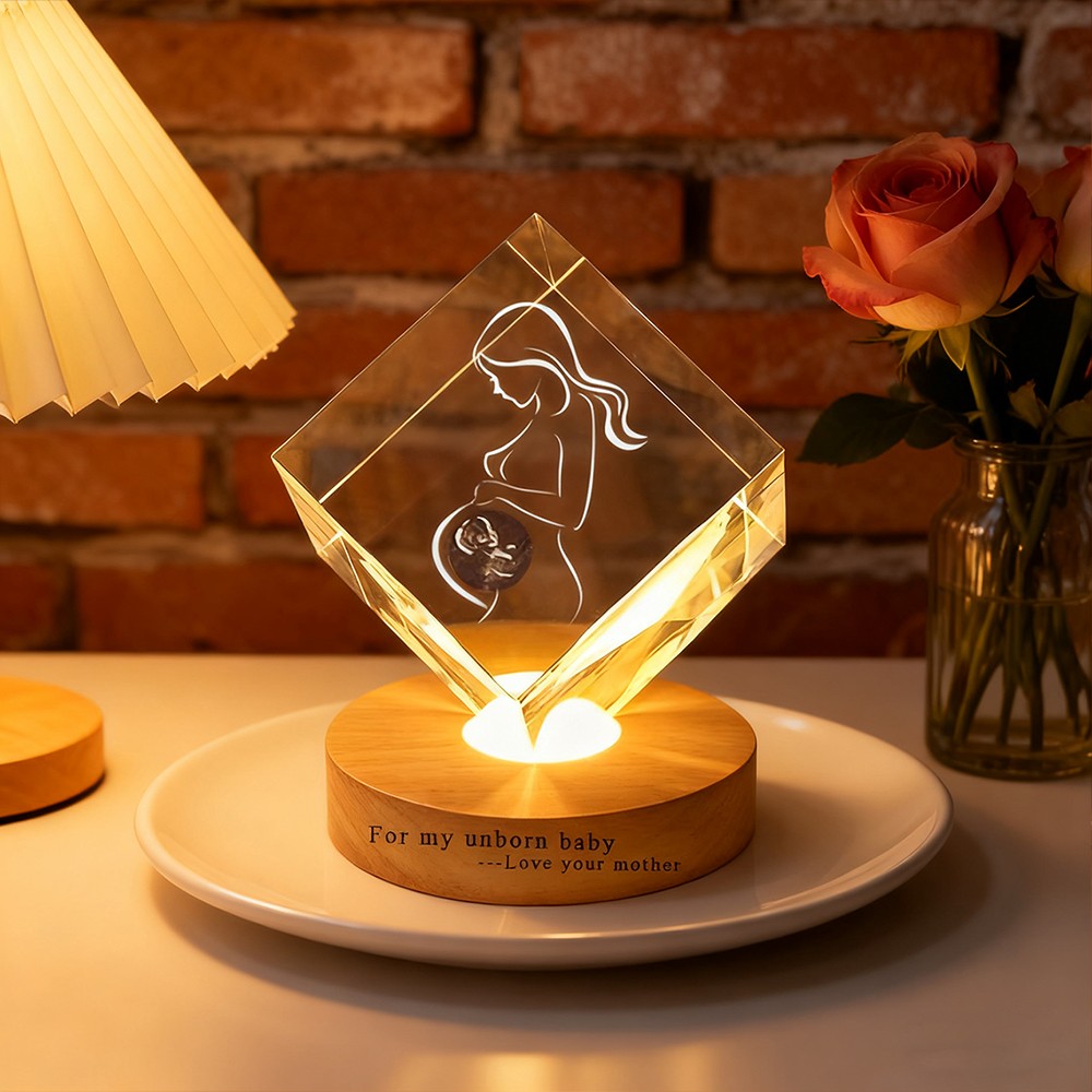 Personalized 3D Crystal Baby Ultrasound Photo Portrait Night Light with Base New Mom Gift Christmas Gifts
