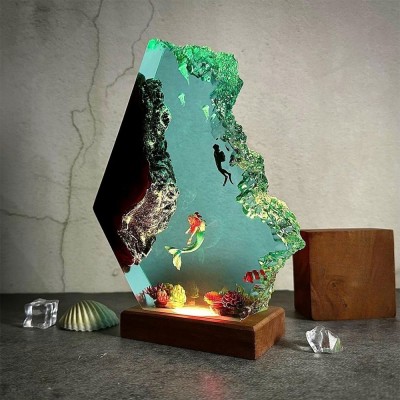 Lámpara de noche de sirena y buzo, decoración del hogar, regalo de Navidad
