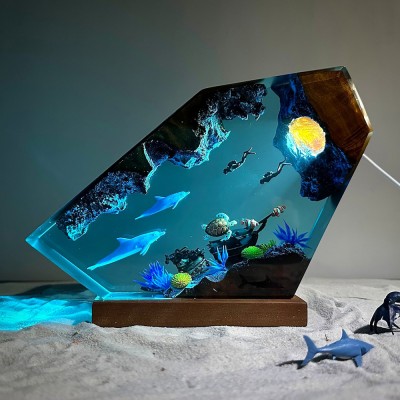Luz de la noche de resina delfín y tortuga