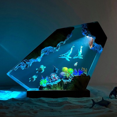 Pareja Gigante jorobada ballena y luz de resina de tortuga Night Light