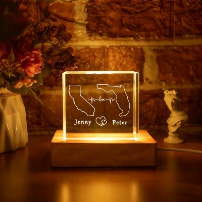 Personalized 3D Crystal Night Light for Couples Long Distance Relationship Gifts Anniversary Gift Christmas Gift